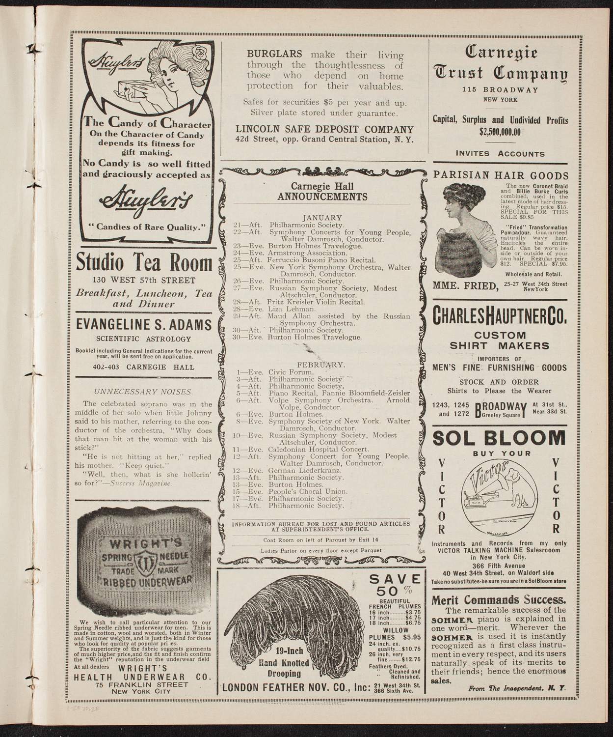 New York Philharmonic, January 20, 1910, program page 3