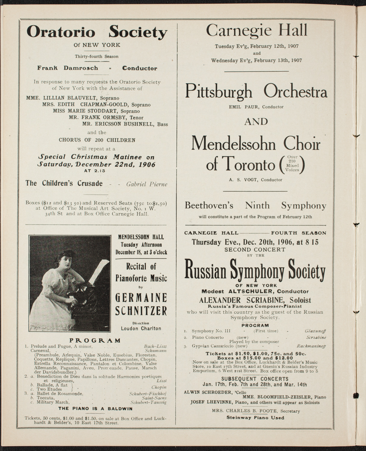 New York Symphony Orchestra, December 16, 1906, program page 10
