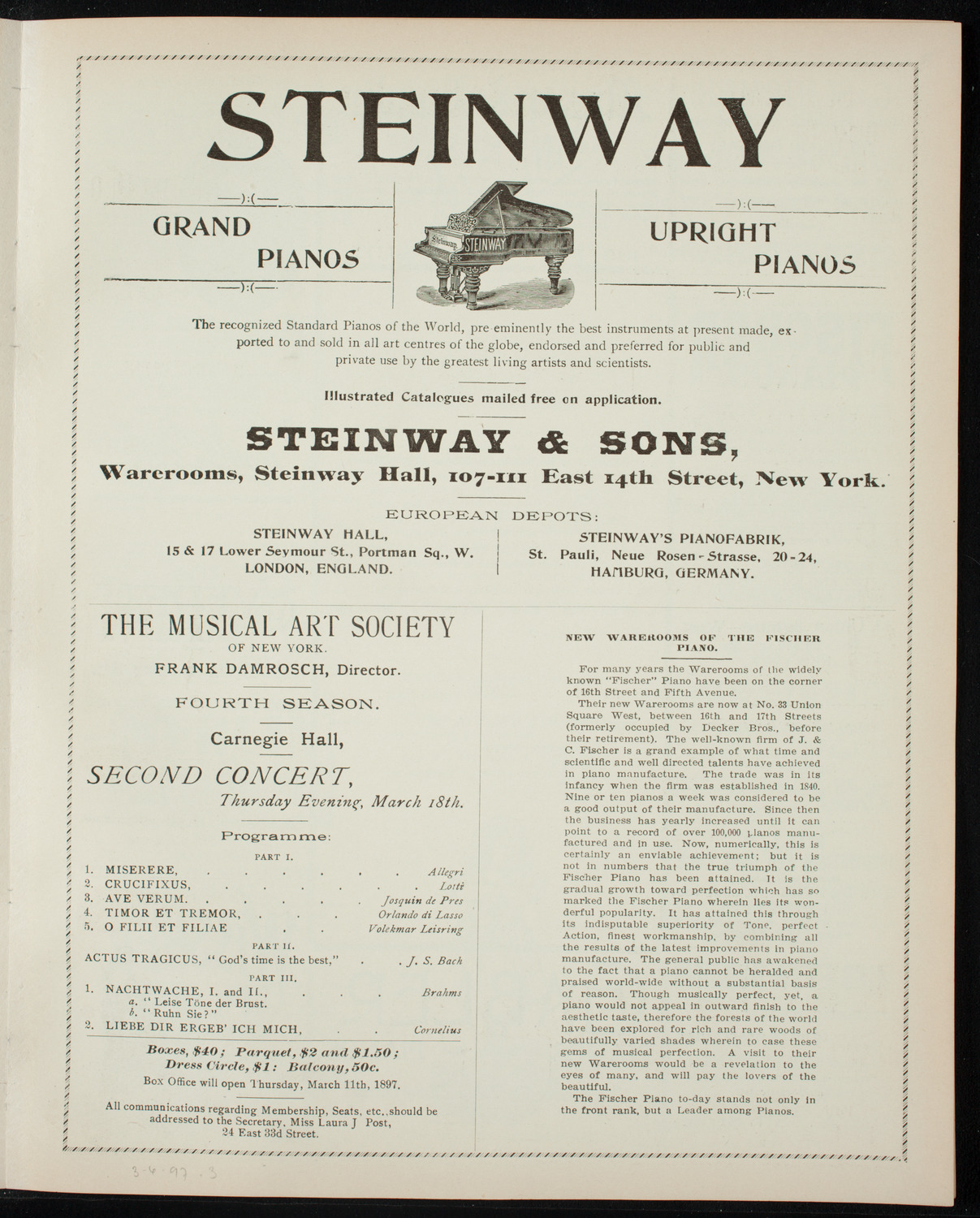 New York Philharmonic, March 6, 1897, program page 5
