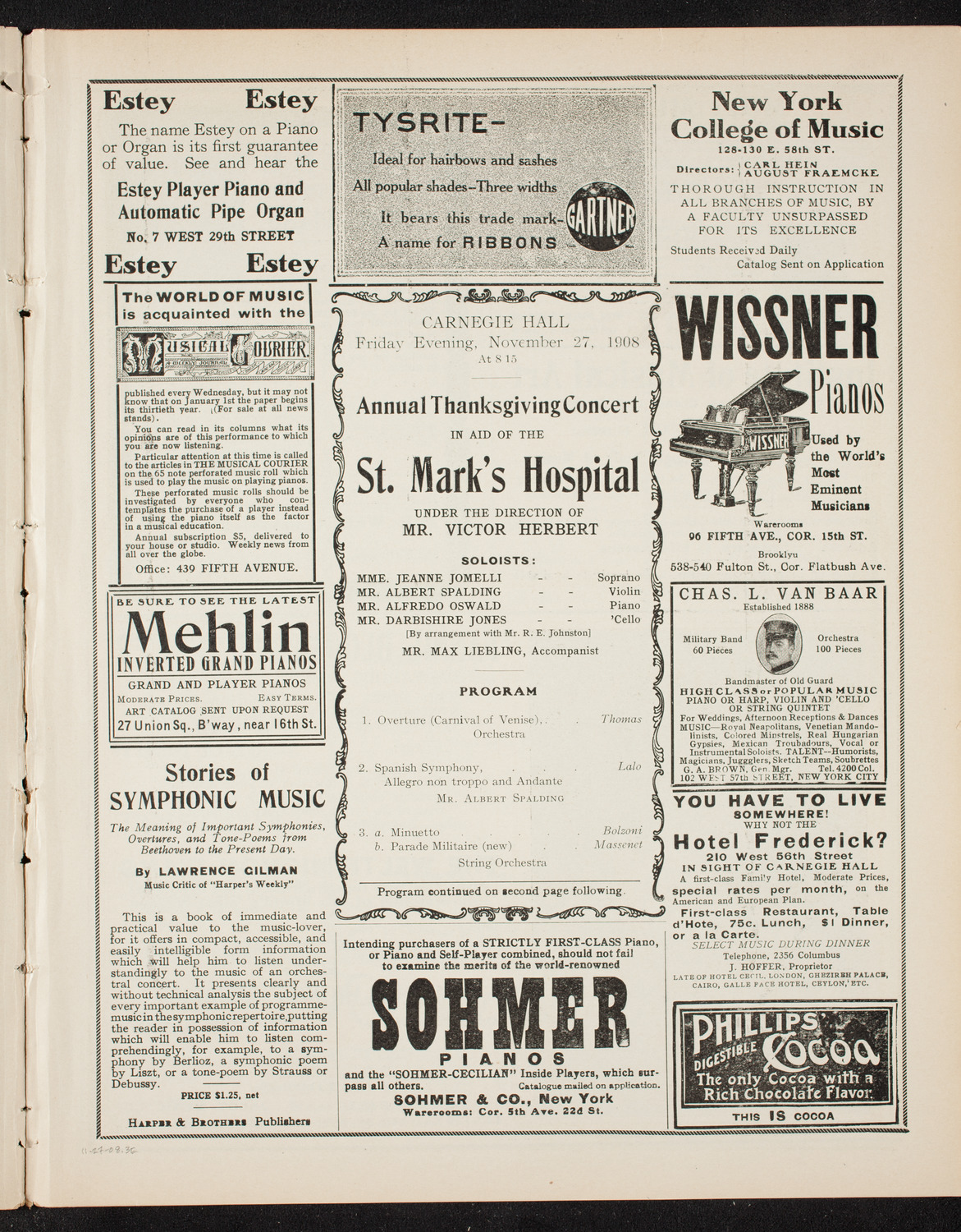 Benefit: St. Mark's Hospital, November 27, 1908, program page 5