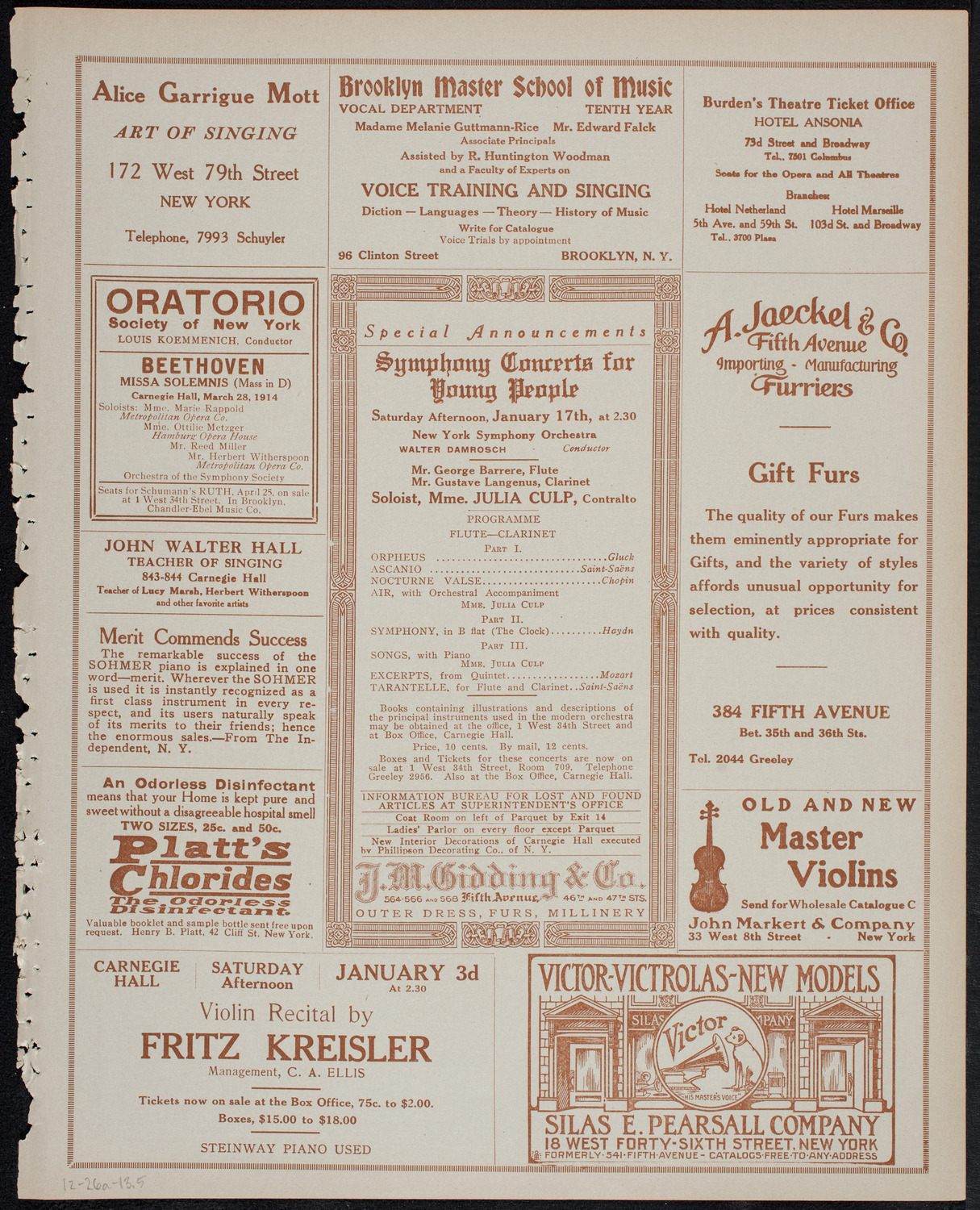 Oratorio Society of New York, December 26, 1913, program page 9
