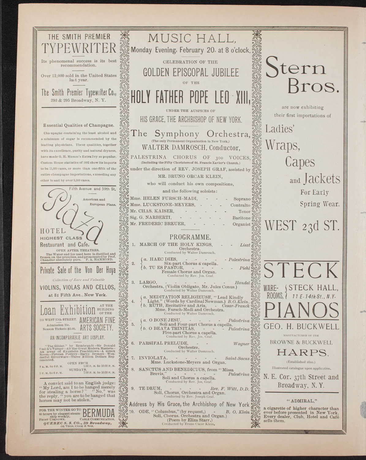 Golden Jubilee of Pope Leo XIII, February 20, 1893, program page 4
