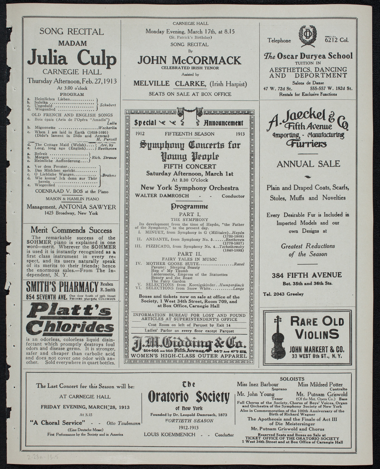 New York Philharmonic, February 23, 1913, program page 9