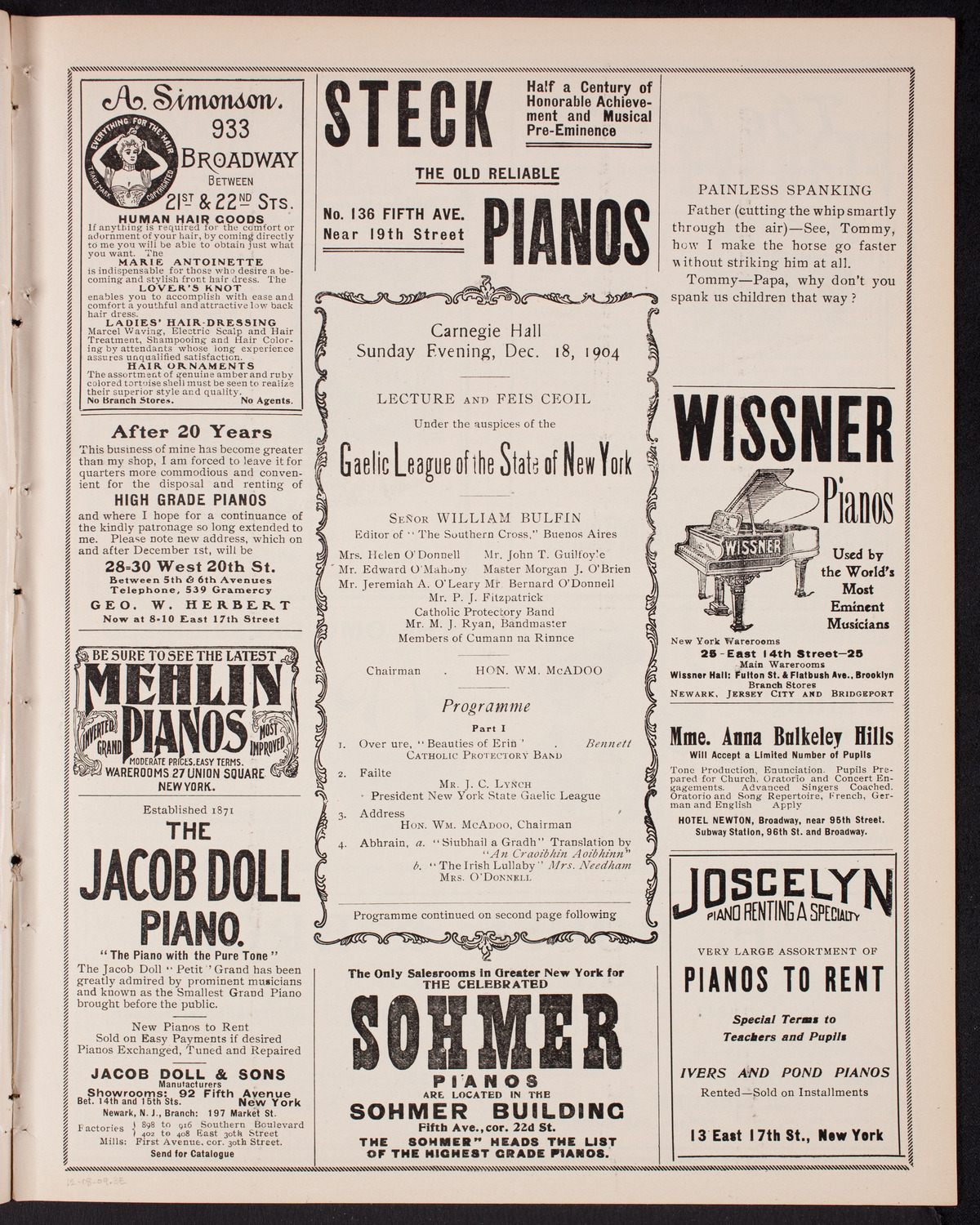 Meeting: Gaelic League of the State of New York, December 18, 1904, program page 5