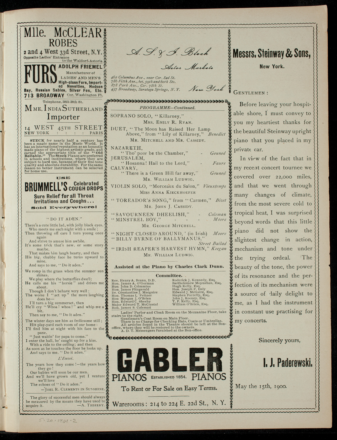 Ludwig Song Recital, May 20, 1901, program page 3