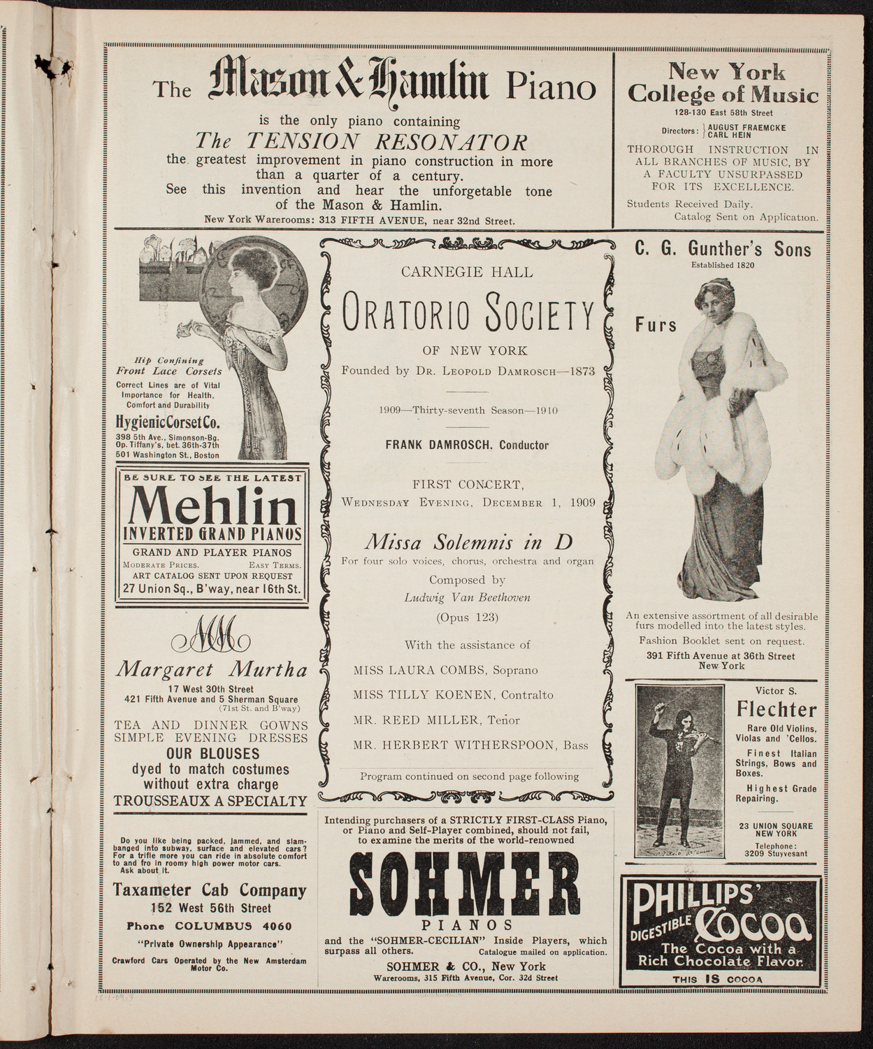 Oratorio Society of New York, December 1, 1909, program page 5