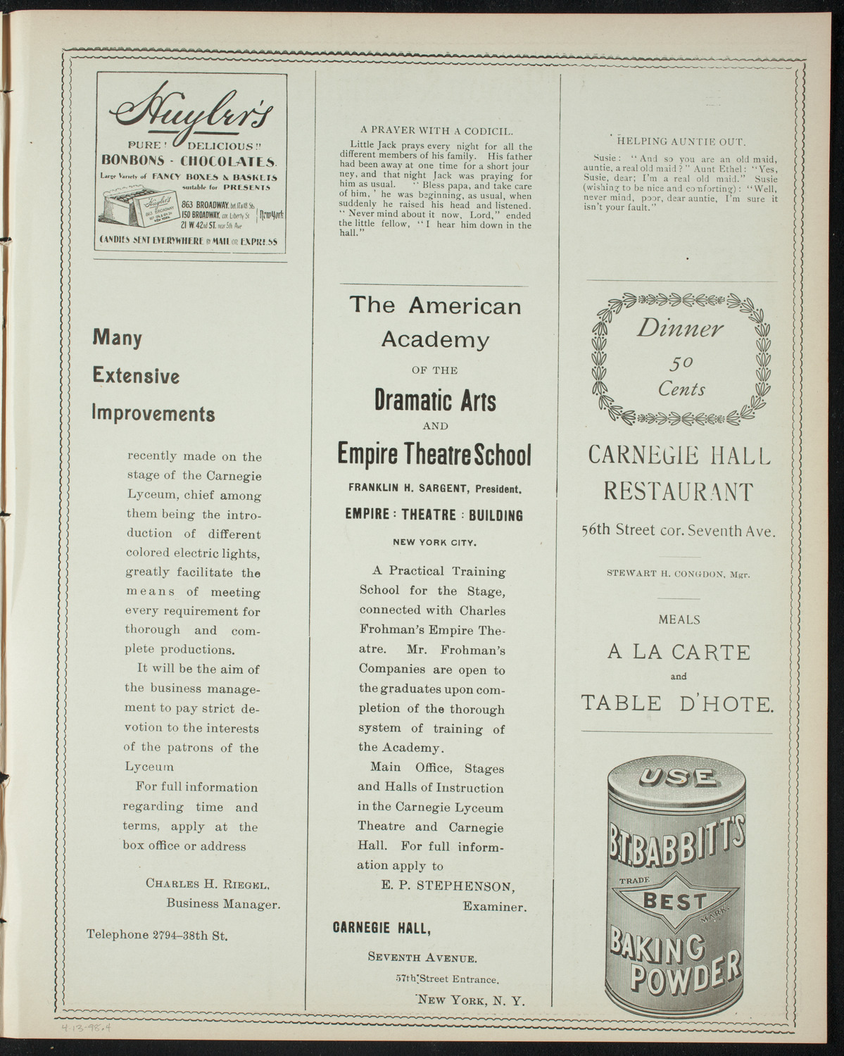 Amateur Comedy Club, April 13, 1898, program page 7