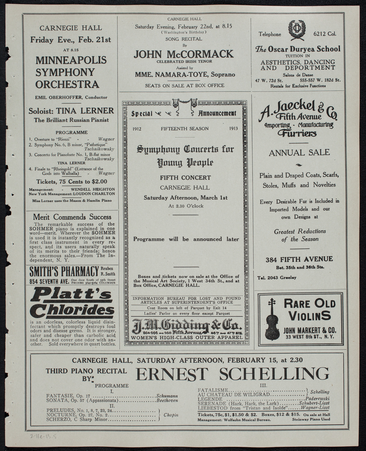 Frances Alda, Soprano, and Eugène Ysaÿe, Violin, February 11, 1913, program page 9
