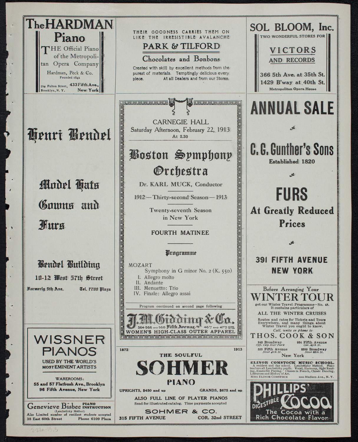 Boston Symphony Orchestra, February 22, 1913, program page 5