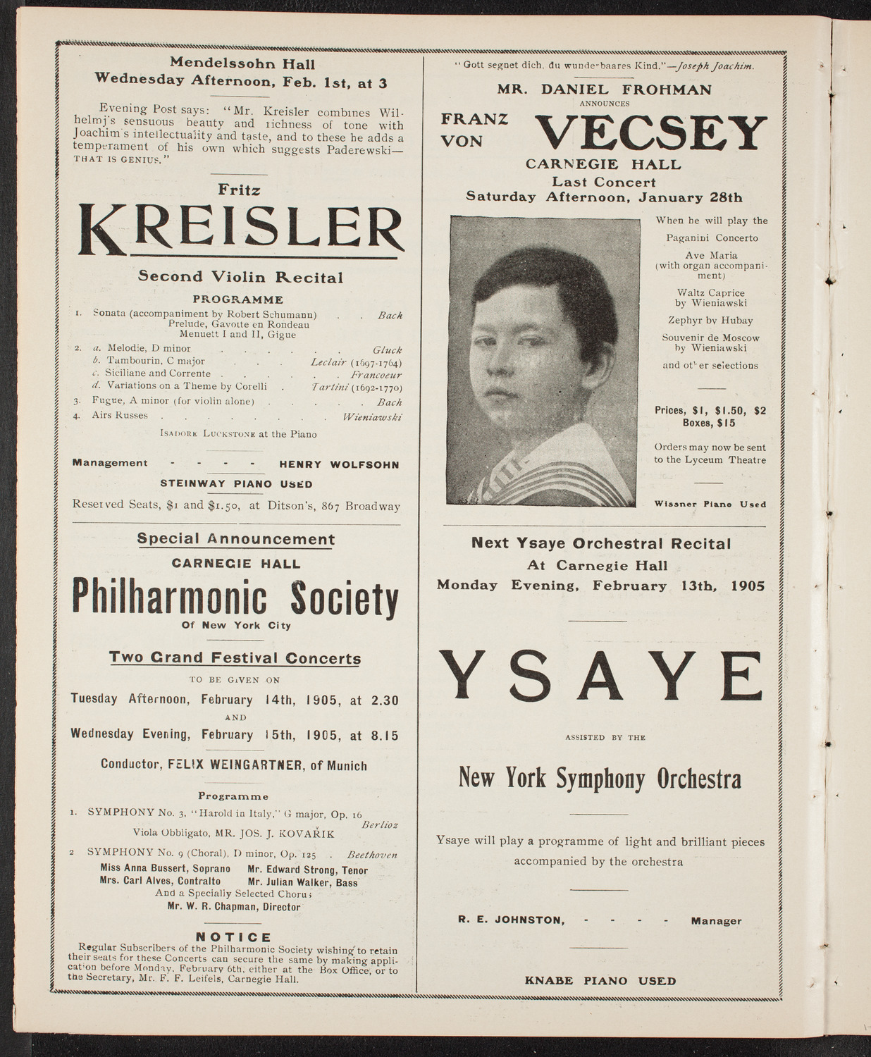 New York Philharmonic, January 27, 1905, program page 10