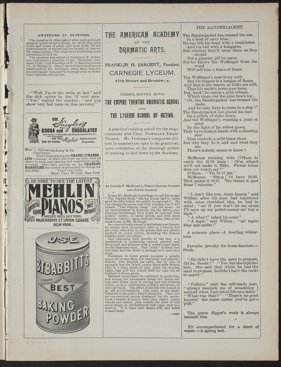 American Academy of Dramatic Arts Alumni Society, May 31, 1897, program page 7