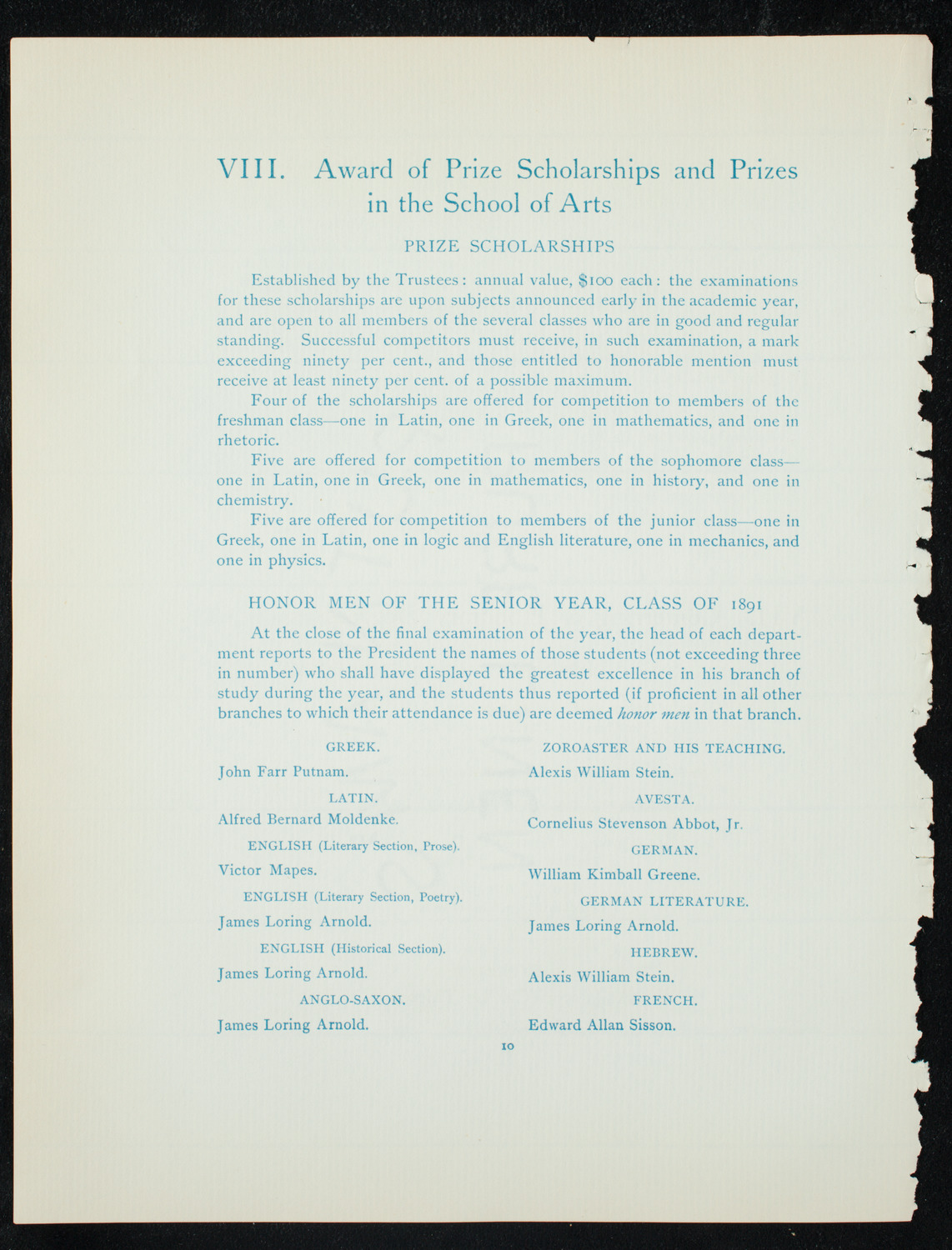 Graduation: Columbia College, June 10, 1891, program page 10