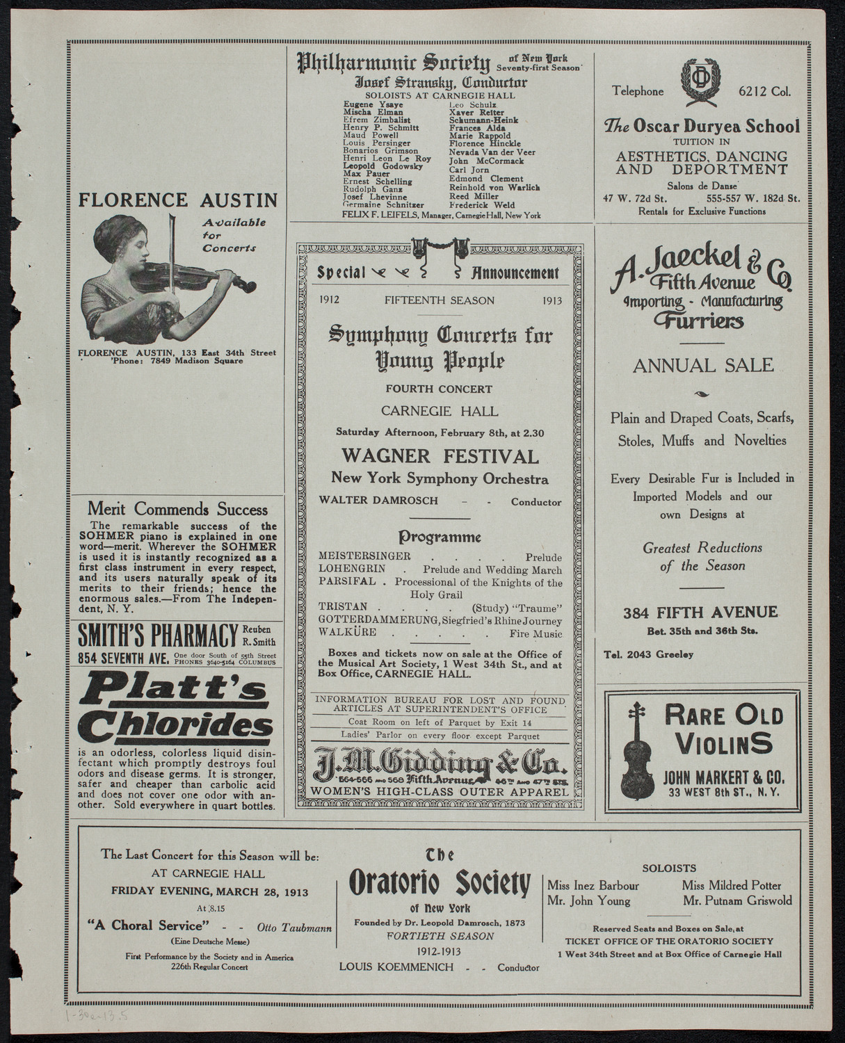 New York Philharmonic, January 30, 1913, program page 9