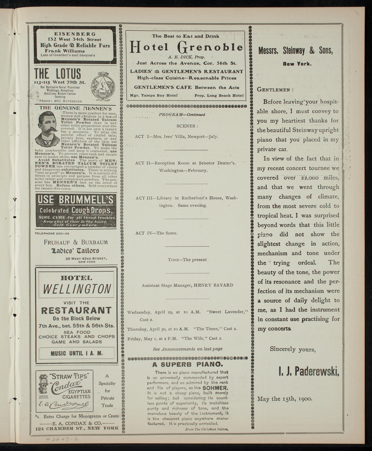 American Academy of Dramatic Arts, April 28, 1903, program page 3