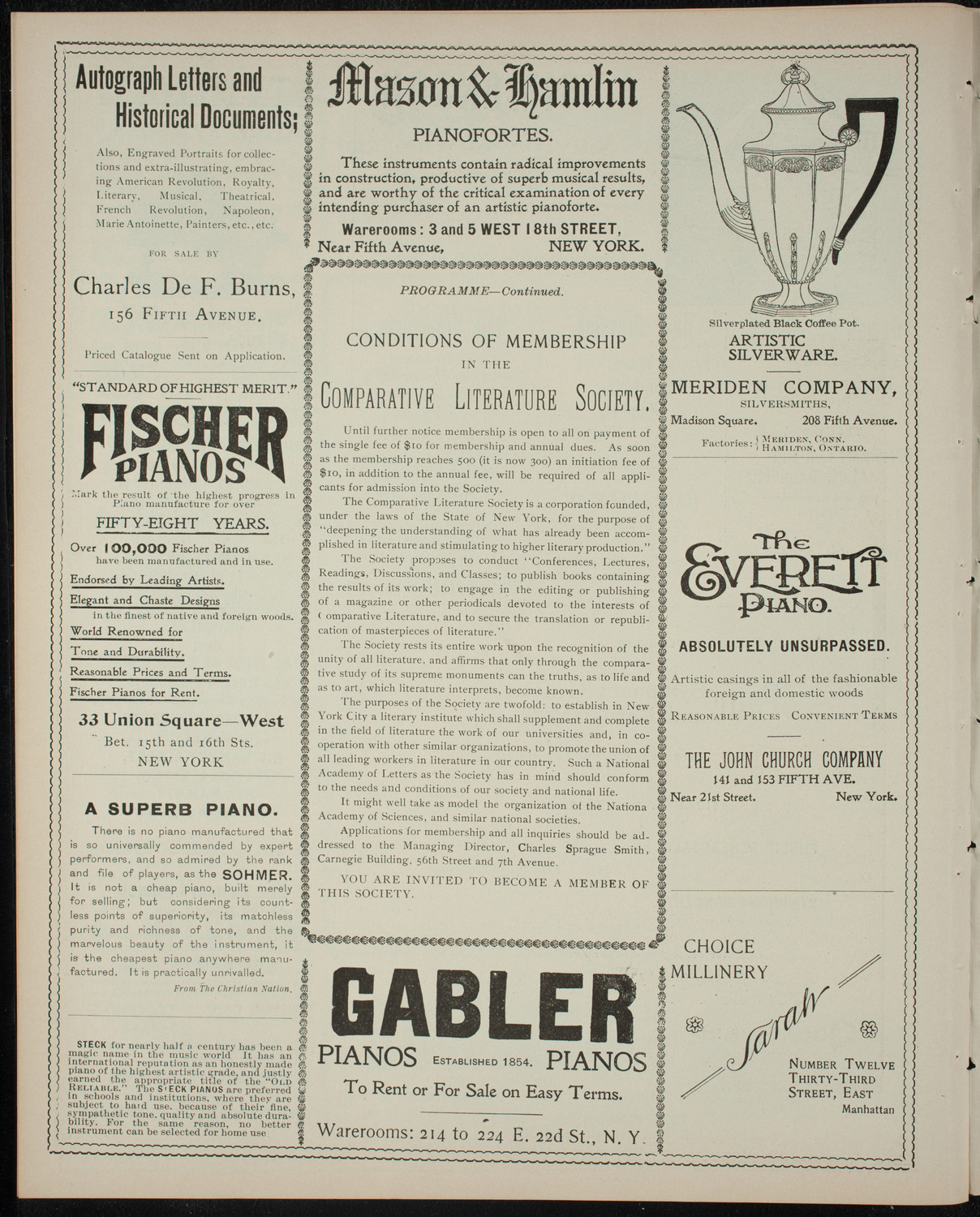 Comparative Literature Society Saturday Morning Conference, January 28, 1899, program page 6