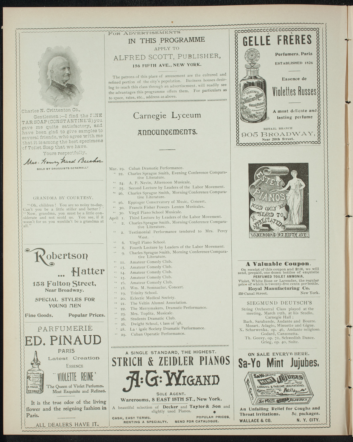 Comparative Literature Society Saturday Morning Conference, March 19, 1898, program page 2