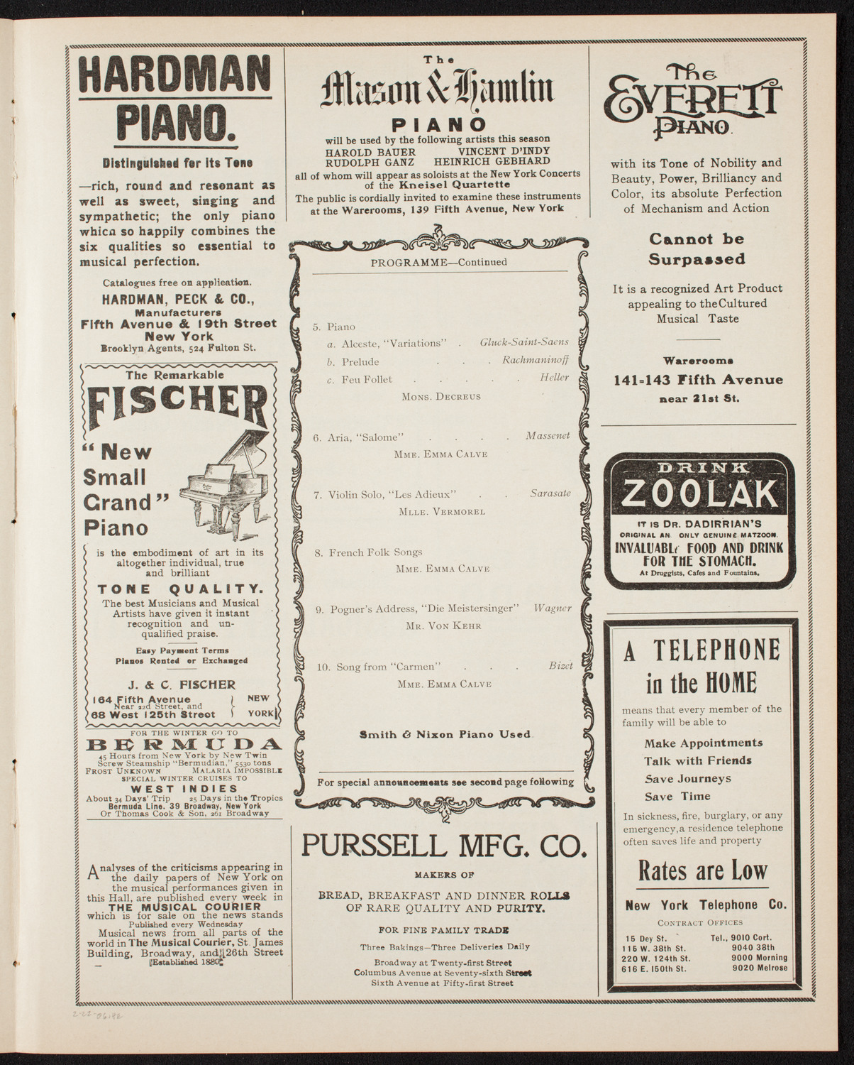 Emma Calvé, Soprano, and Her Company, February 22, 1906, program page 7