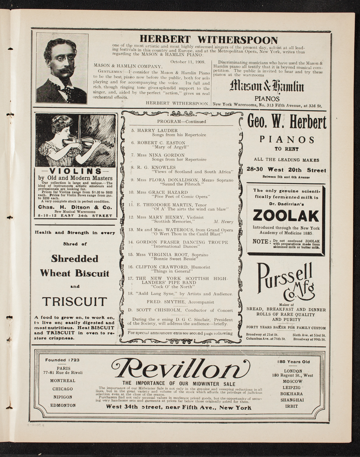 Benefit: Caledonian Hospital Society, February 10, 1909, program page 7