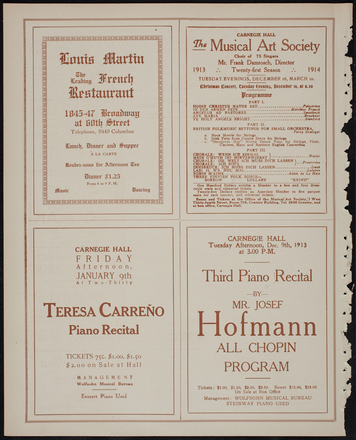 Ignacy Jan Paderewski, Piano, November 29, 1913, program page 8