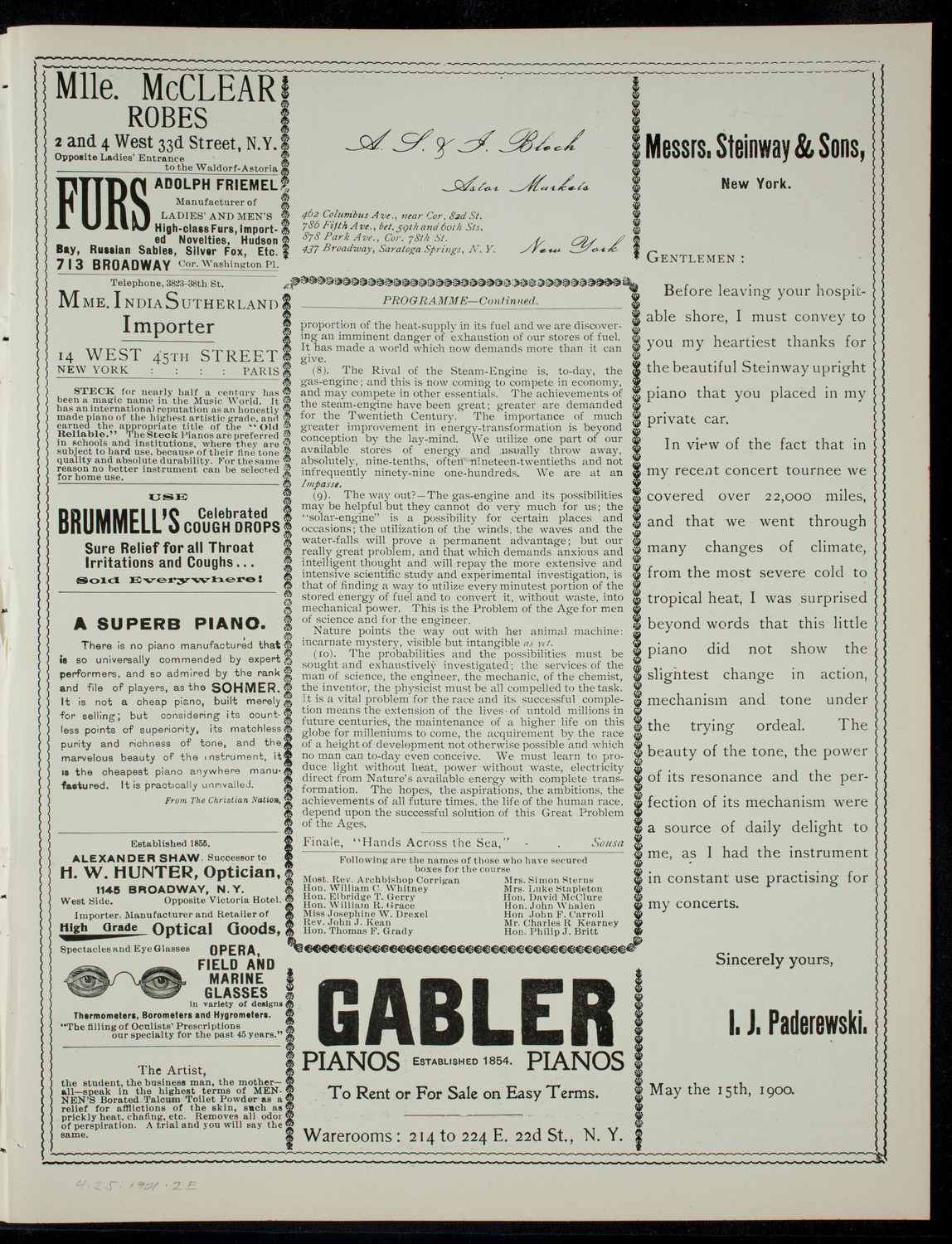 Lecture by Robert H. Thurston, April 25, 1901, program page 3