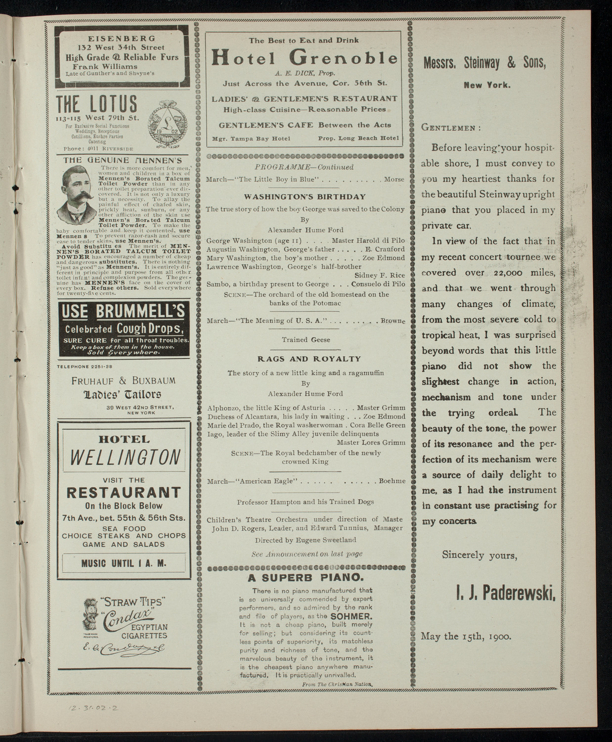 Dress Rehearsal: Benefit for the Hebrew Technical School for Girls by the Children's Theatre, December 31, 1902, program page 3