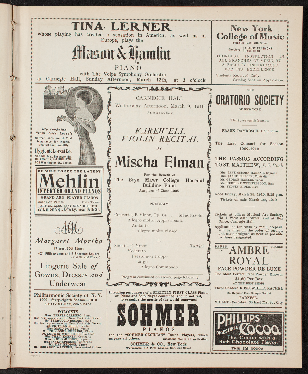 Mischa Elman, Violin, March 9, 1910, program page 5