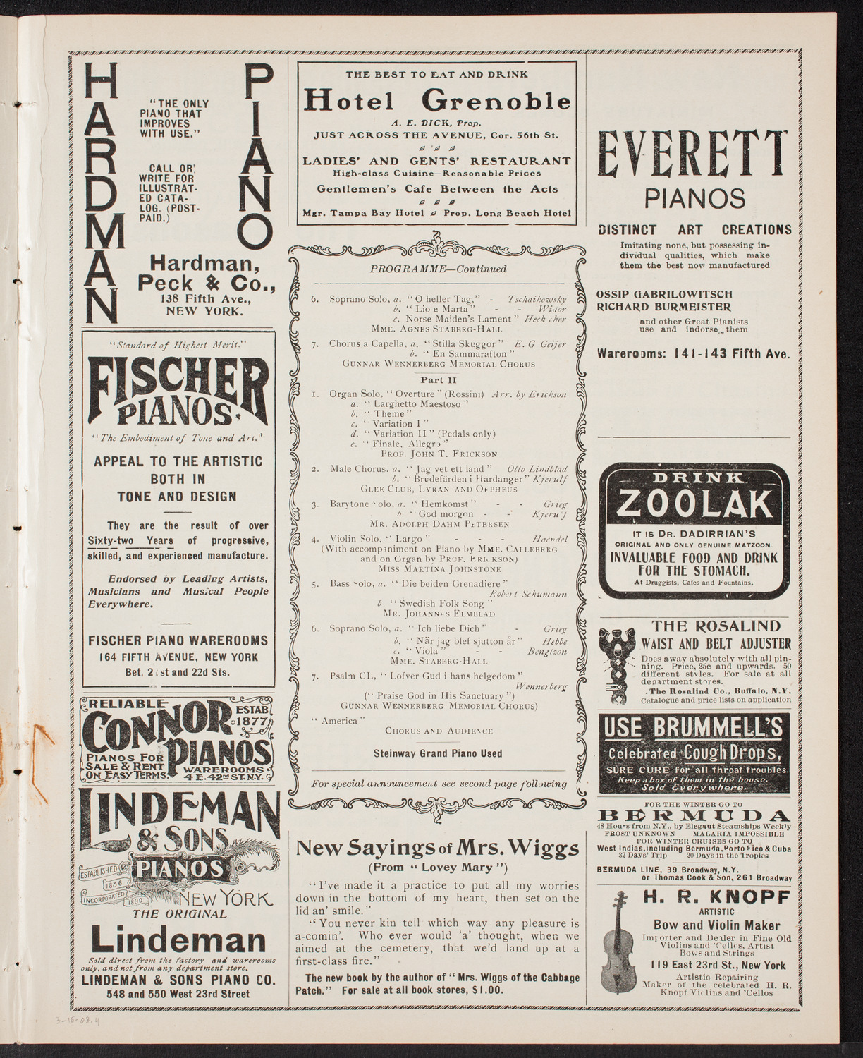 Gunnar Wennerberg Memorial Chorus, March 15, 1903, program page 7