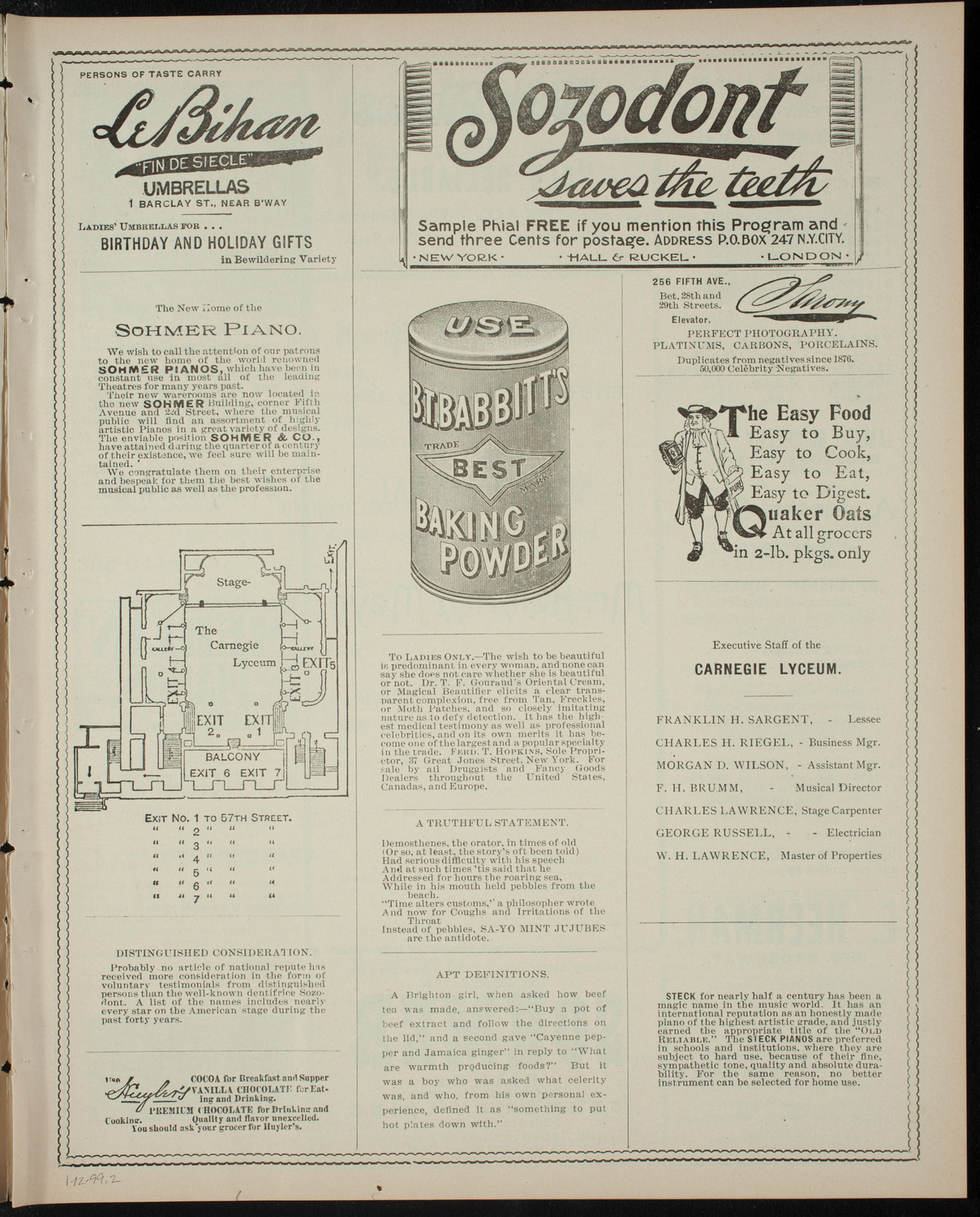 Heinrich Meyn, January 12, 1899, program page 3