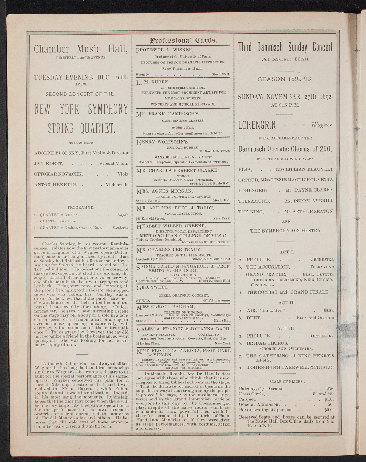 Oratorio Society of New York, November 25, 1892, program page 2