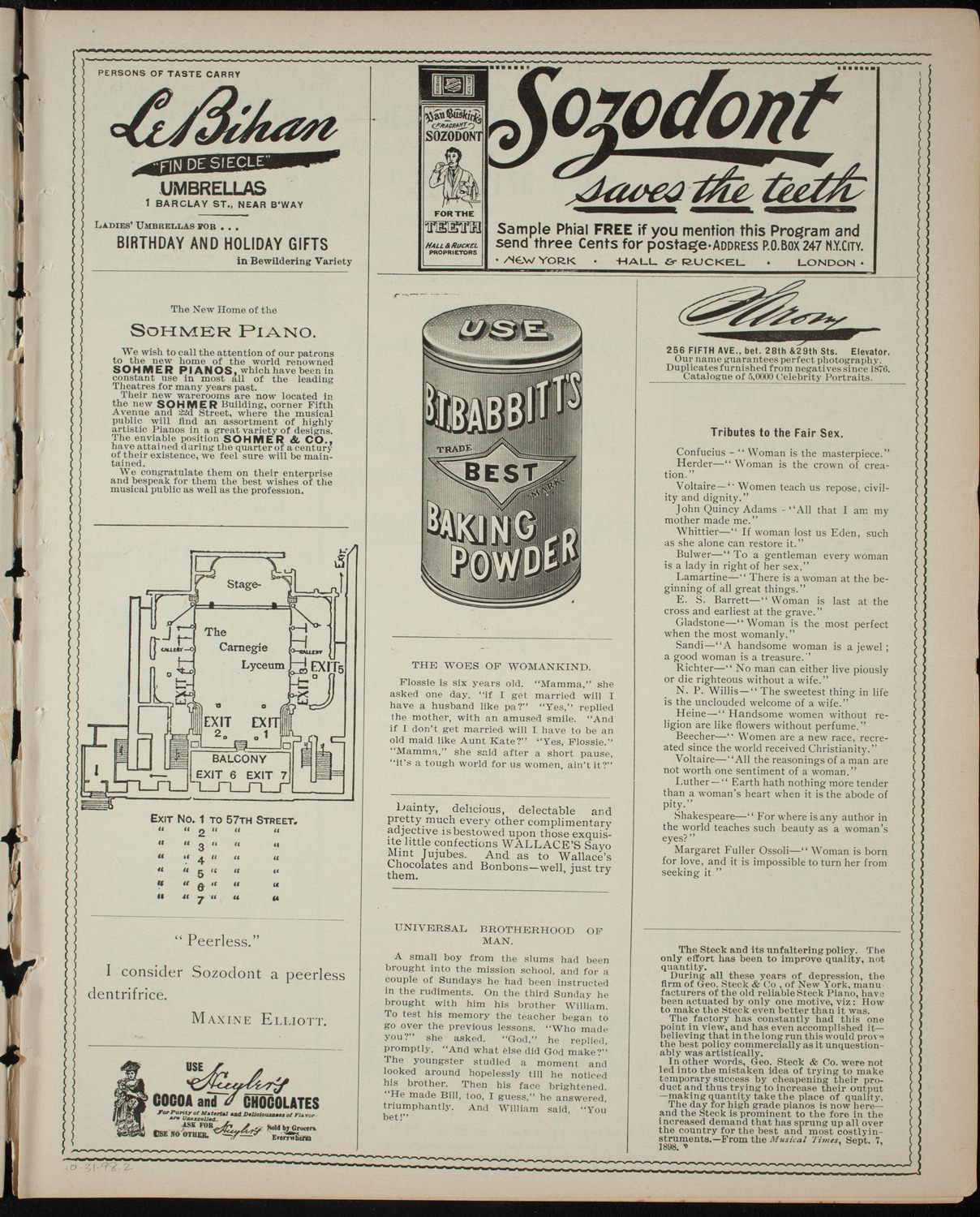 Benefit: Destitute and Homeless Children, October 31, 1898, program page 3