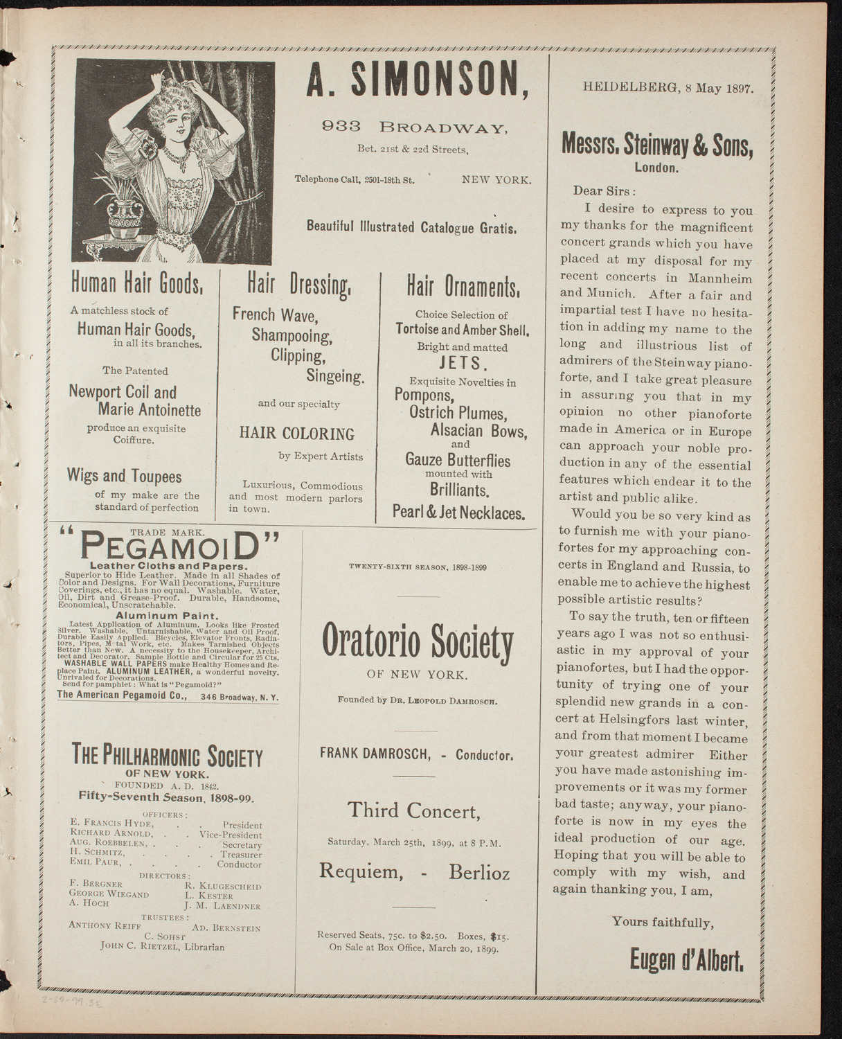 New York Philharmonic, February 25, 1899, program page 5