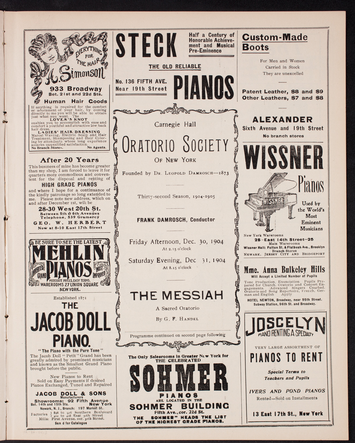 Oratorio Society of New York, December 30, 1904, program page 5