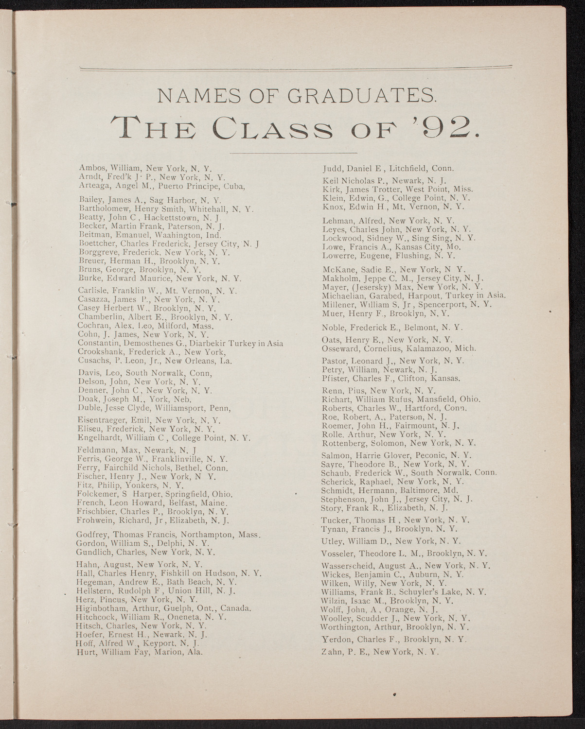 Graduation: College of Pharmacy of the City of New York, May 3, 1892, program page 9