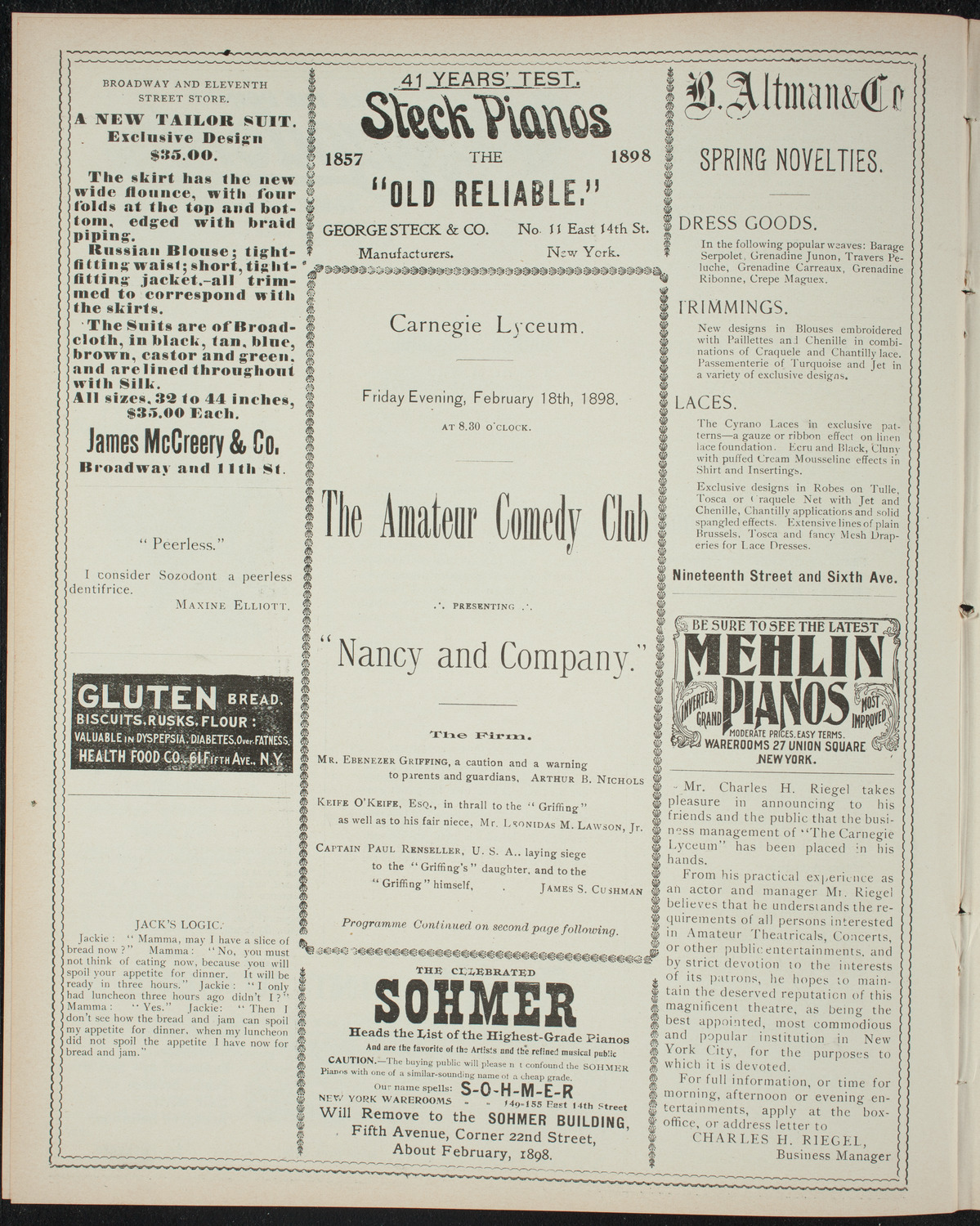 Amateur Comedy Club, February 18, 1898, program page 4