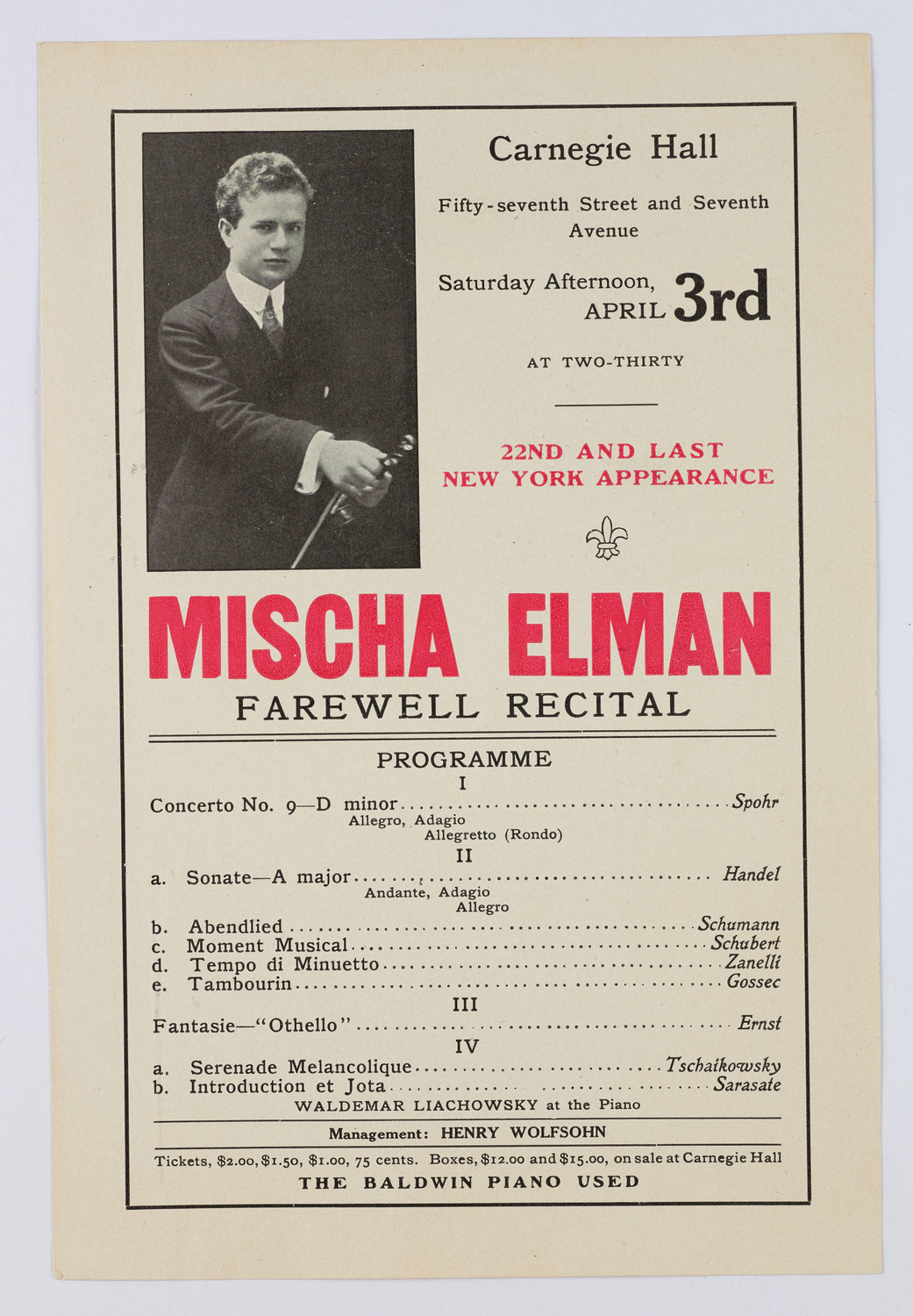 Mischa Elman, April 3, 1909