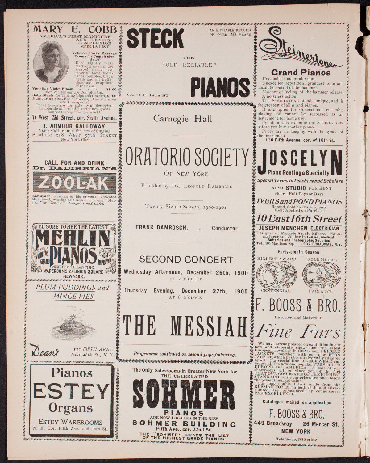 Oratorio Society of New York, December 26, 1900, program page 4