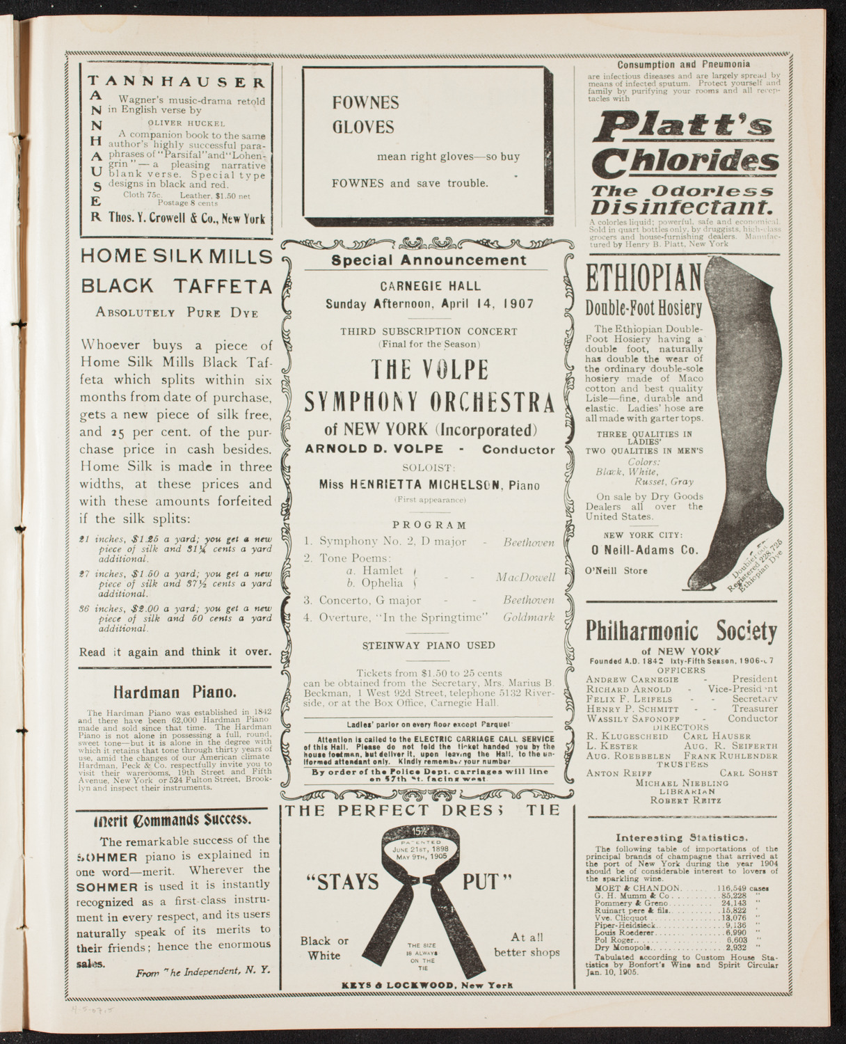 New York Philharmonic, April 5, 1907, program page 9