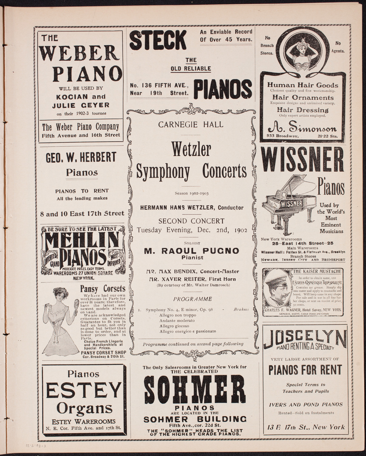 Wetzler Symphony Orchestra, December 2, 1902, program page 5