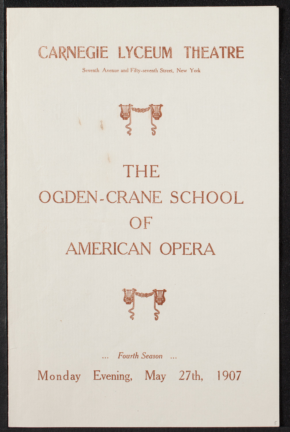 Ogden Crane School of American Opera, May 27, 1907, program page 1