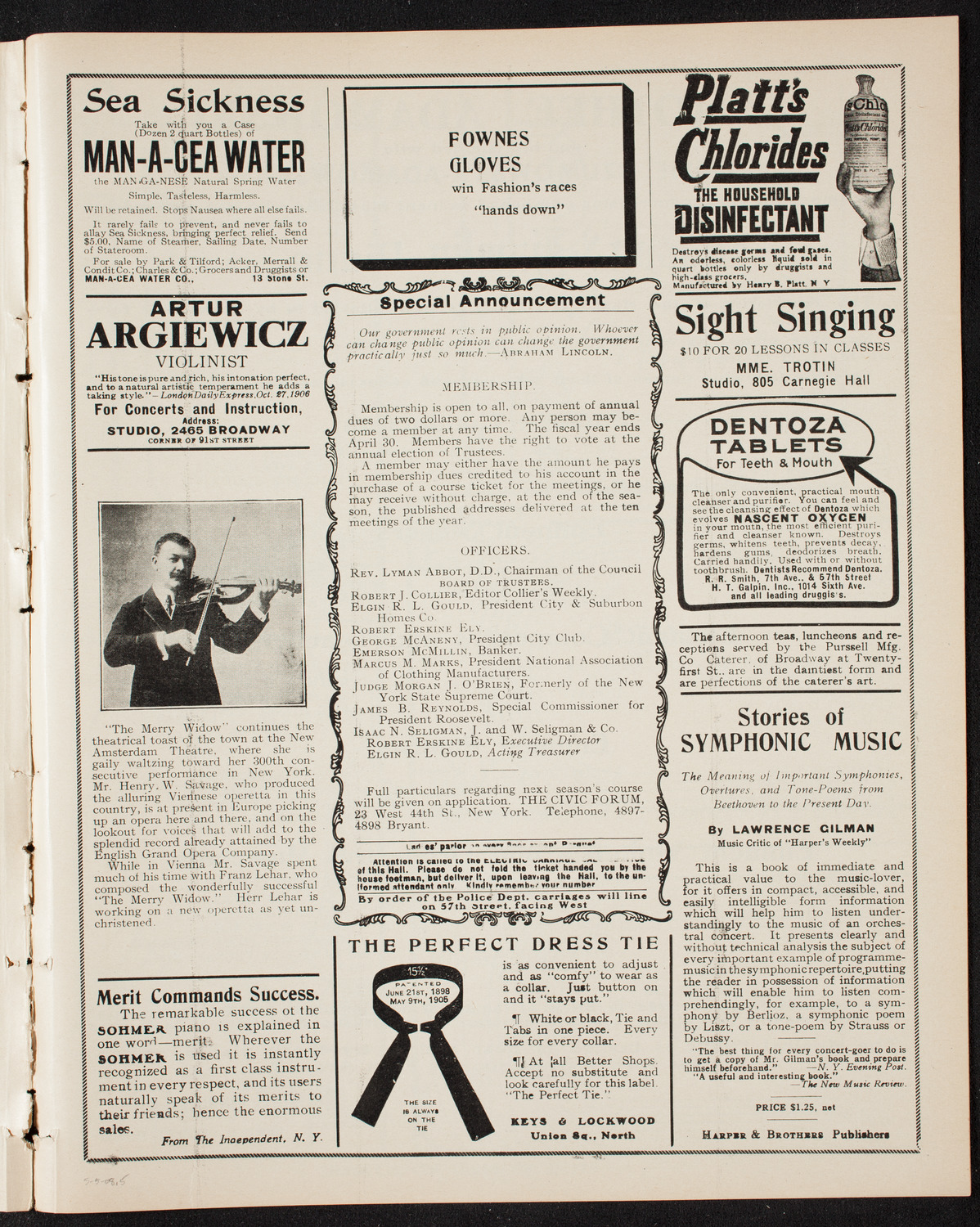 The Civic Forum, May 5, 1908, program page 9