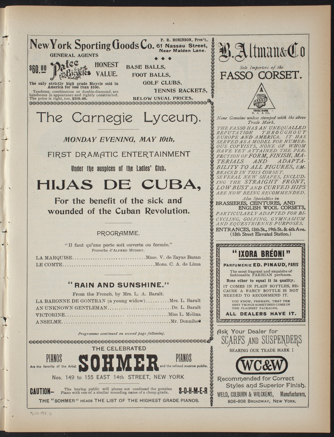 Benefit for the Sick and Wounded of the Cuban Revolution, May 10, 1897, program page 3
