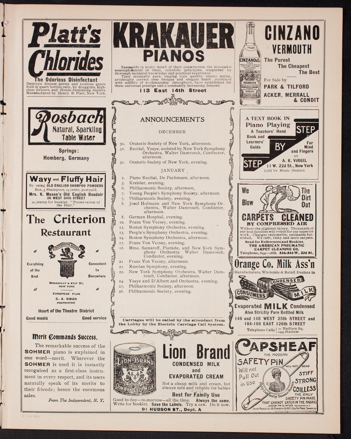 Sousa and His Band, December 27, 1904, program page 3