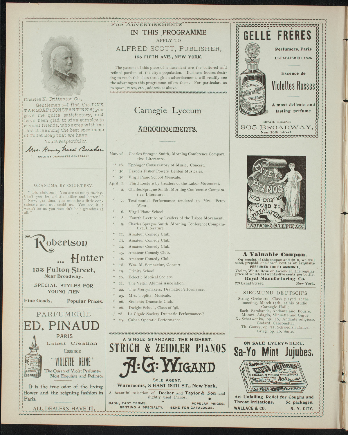 The People's Institute/ Lecture: Labor Problems, March 25, 1898, program page 2