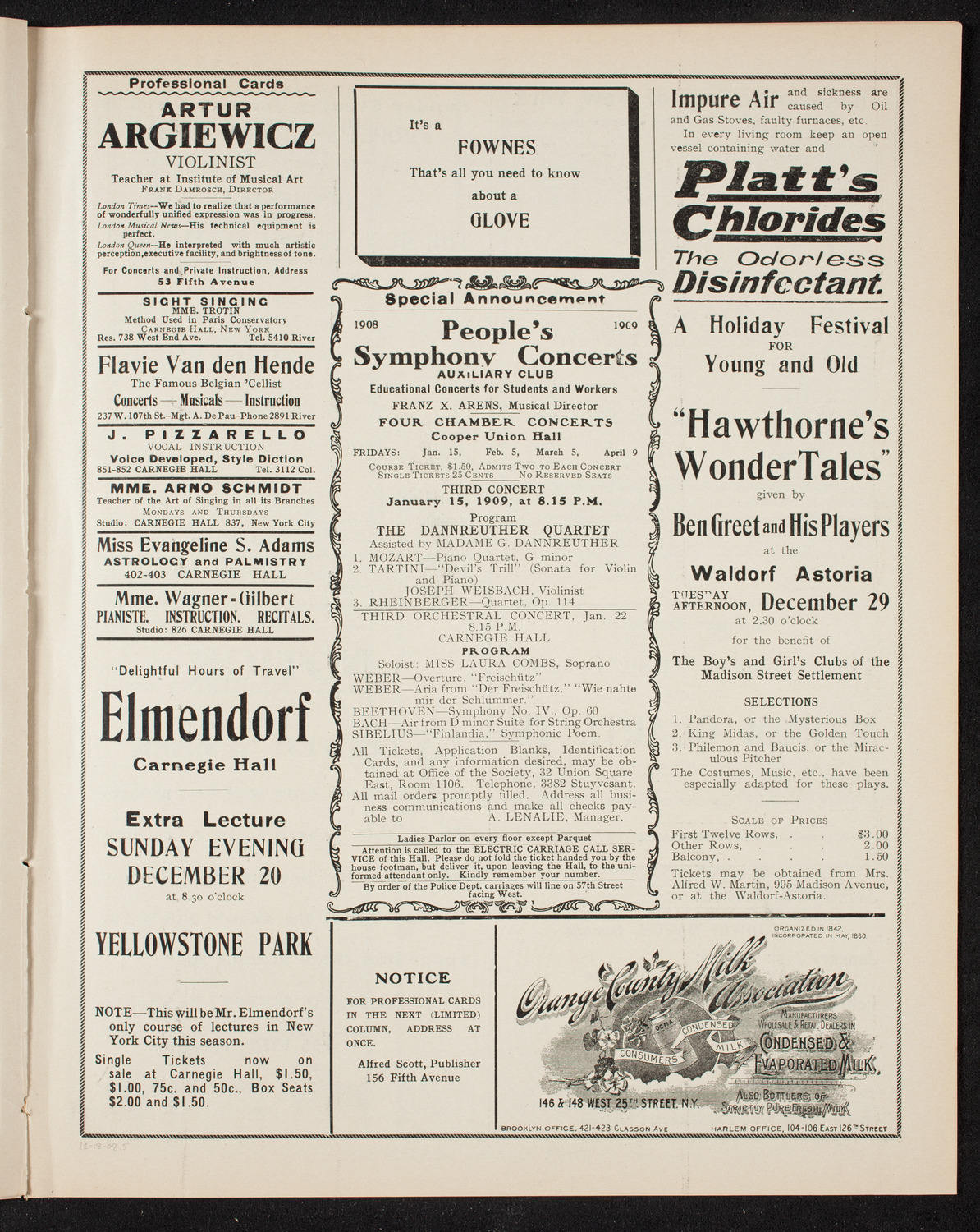 People's Symphony Concert, December 18, 1908, program page 9