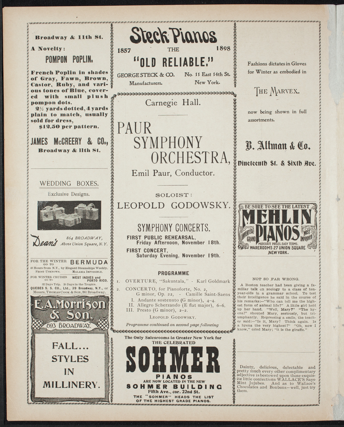 Paur Symphony Orchestra, November 18, 1898, program page 4