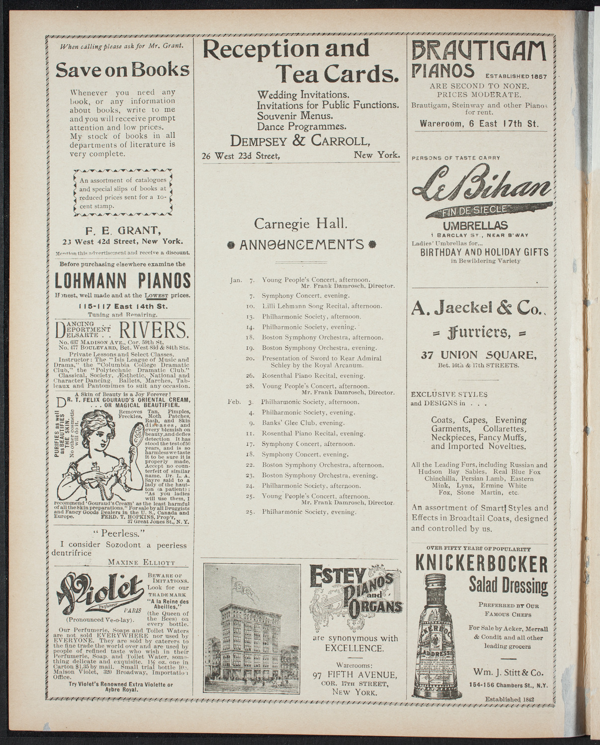 Paur Symphony Orchestra, January 6, 1899, program page 2