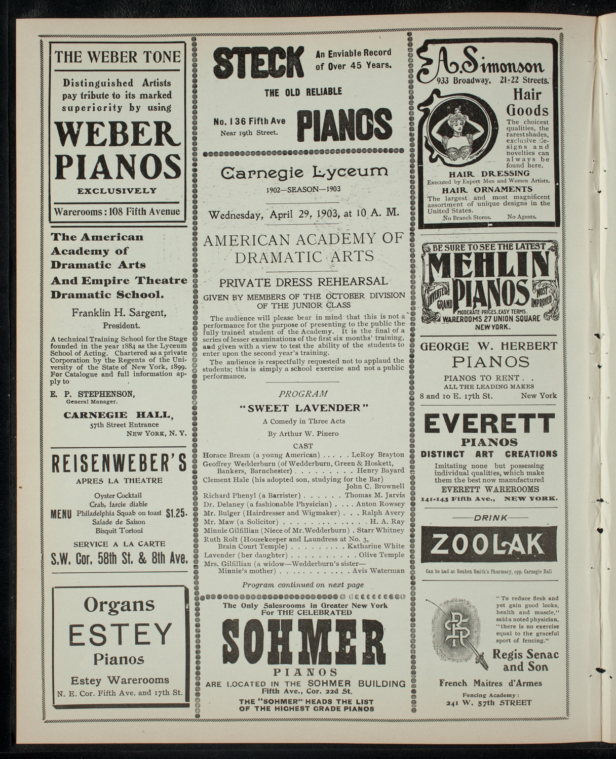 American Academy of Dramatic Arts, April 29, 1903, program page 2