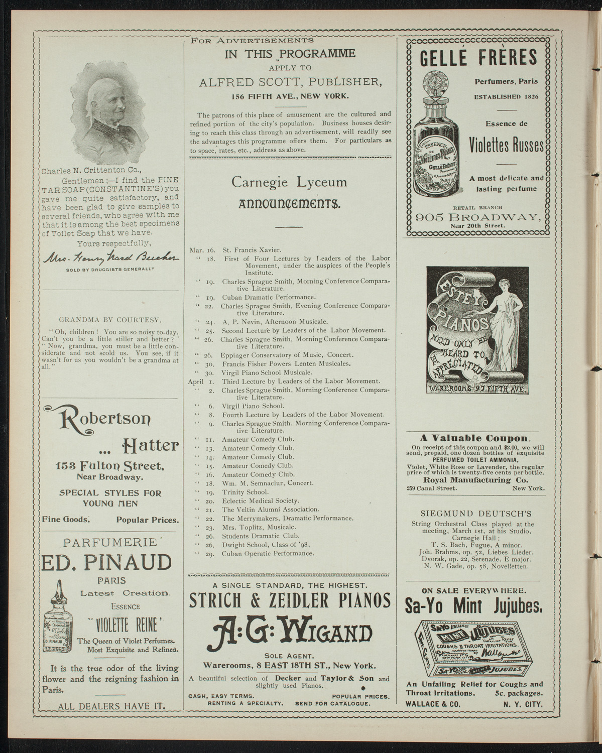 Powers-Mannes Lenten Musicale/ Wednesday Morning Musicale, March 16, 1898, program page 2