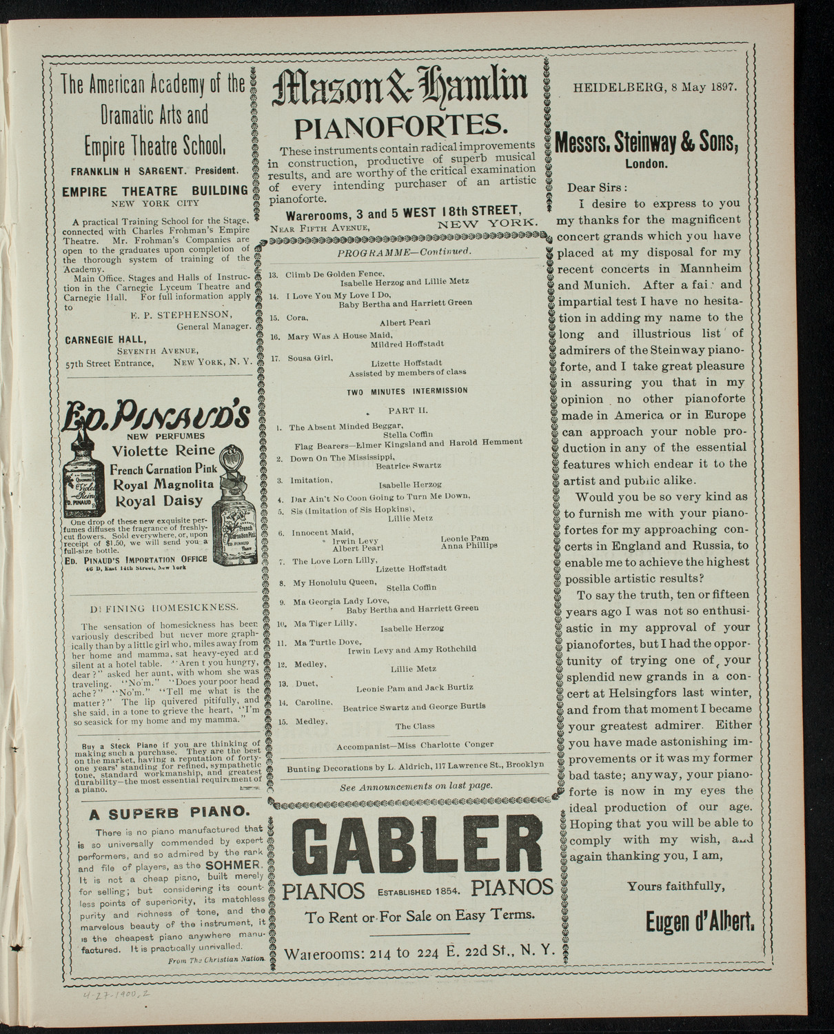 Grand Vaudeville Performance Given by Students of Arnetta Wood School of Vaudeville and Elocution, April 27, 1900, program page 3