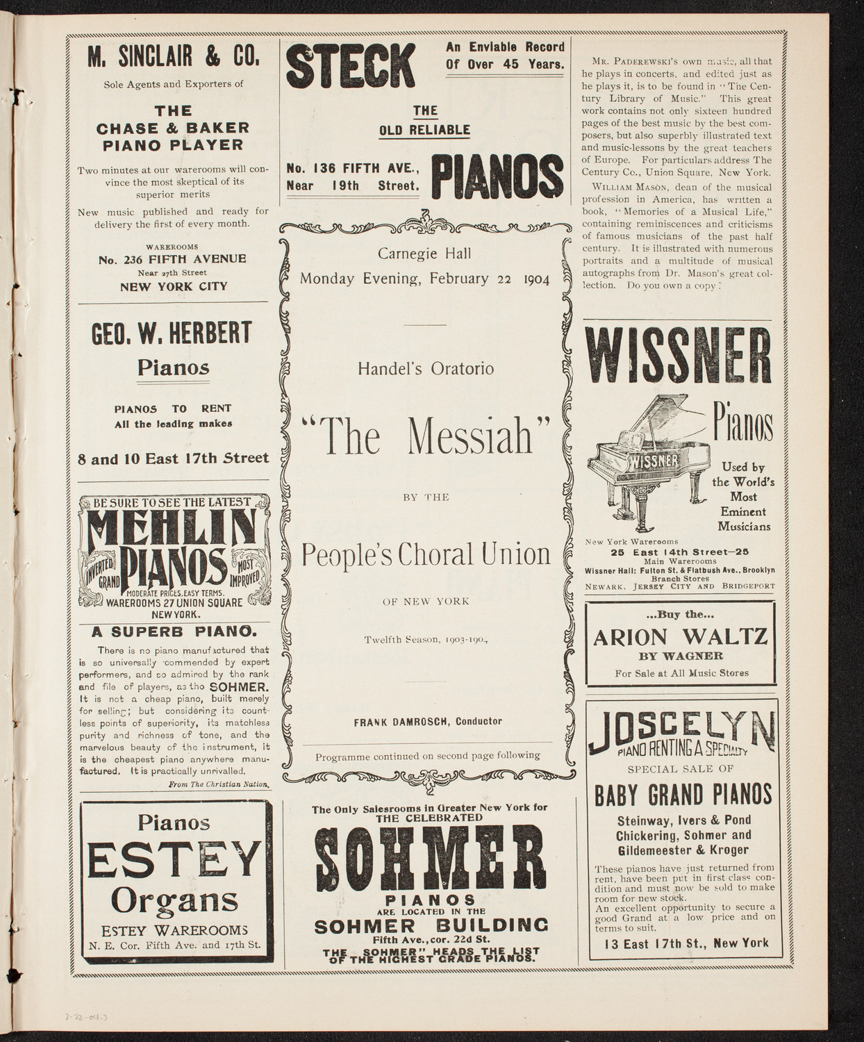 People's Choral Union, February 22, 1904, program page 5